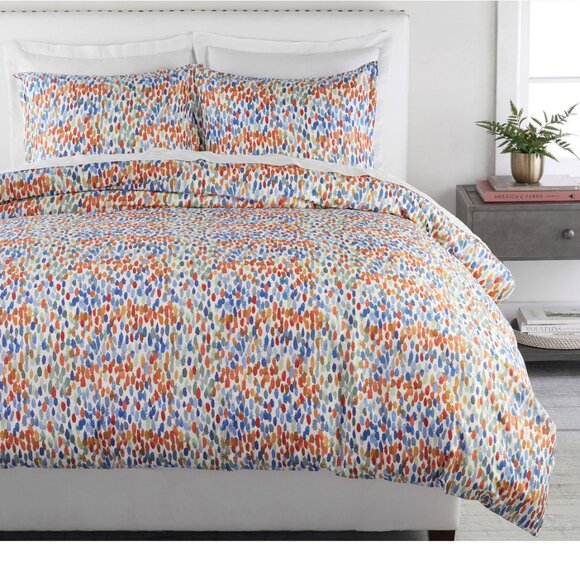 Pottery Barn Annabel Watercolor Dot Organic Percale King Cal Duvet Cover NEW - Picture 2 of 8